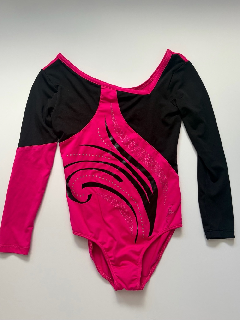Kids Future Star Long Sleeve Gymnastics Leotard in Hot Pink and Black